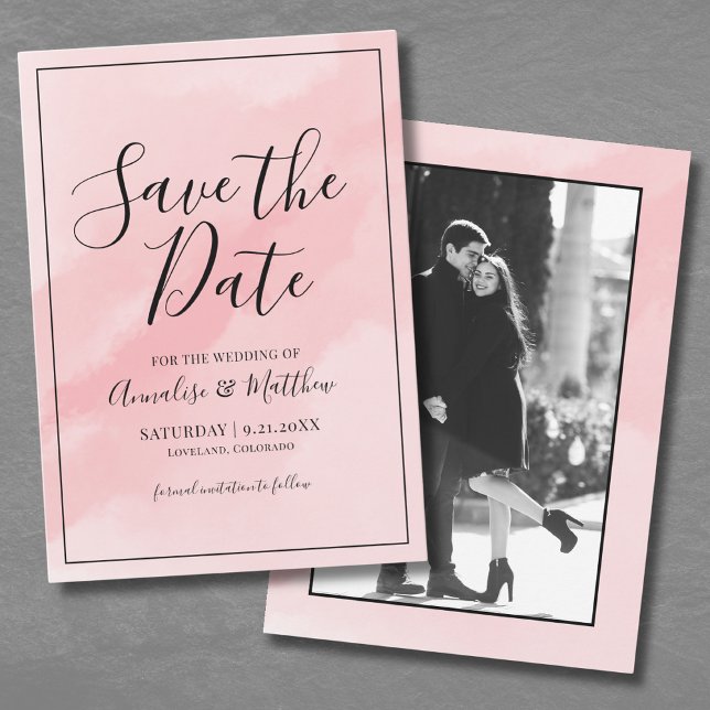 Rosa Foto Bröllop Spara Datum Inbjudningar (Simple Elegant Script Pink Wedding Save The Date Invitation)