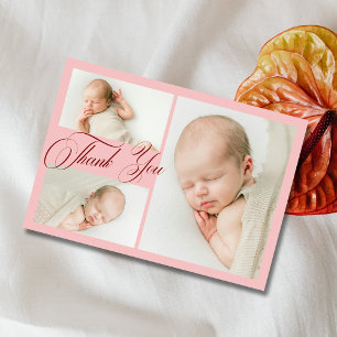Rosa Foto Collage Baby Shower Tackkort Tack Kort
