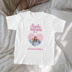 Rosa foto hjärta hos födelsedagstjurets flicka t shirt