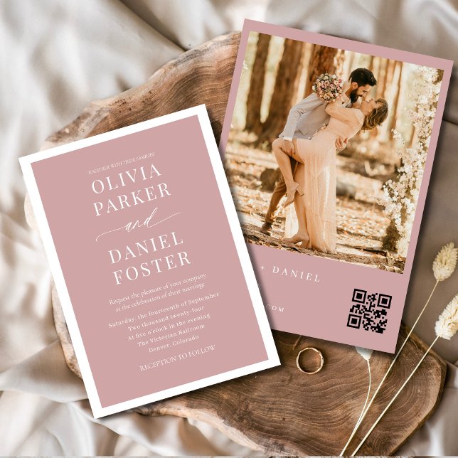  Rosa Foto QR-kod Bröllop Inbjudningar (Skapare uppladdad)