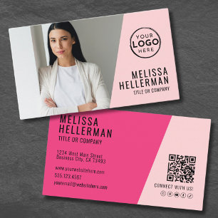 Rosa Foto QR-kod Företag Din Logotyp Visitkort