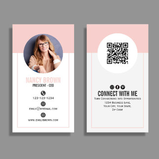 Rosa Foto QR-kod Komma i kontakt med mig Minimalis Visitkort