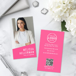 Rosa Foto QR-kod Logotyp Vertikal Visitkort