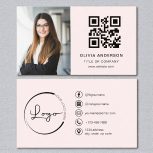 Rosa Foto QR-kod Social Media Visitkort