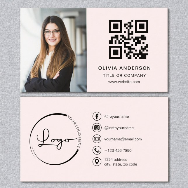  Rosa Foto QR-kod Social Media Visitkort (Skapare uppladdad)