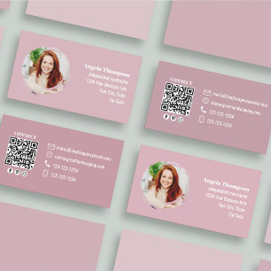 Rosa Foto QR-kod Sociala Medier Visitkort