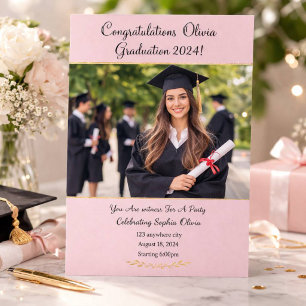 Rosa fotograduationskort spara datumet