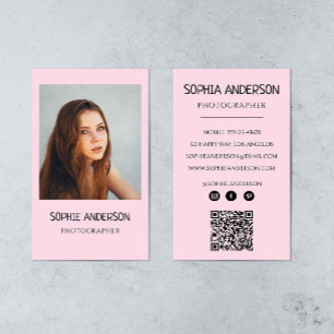 Rosa Fotograf Bild med QR-kod Visitkort