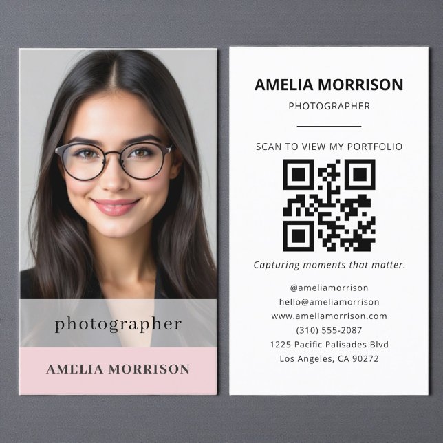  Rosa Fotograf QR-kod Fotomodern Visitkort (Skapare uppladdad)