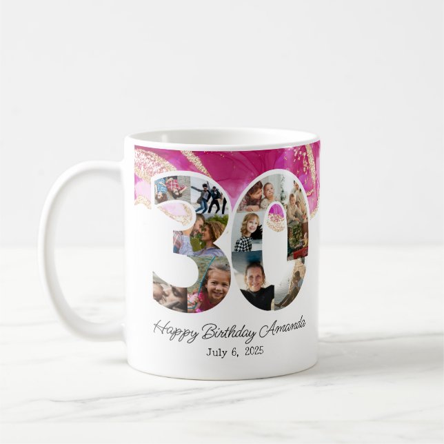 Rosa fotokollage nummer 30 - 30-årsdag kaffemugg (Vänster)