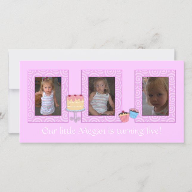 Rosa Fotokort för födelsedagstid Meddelande (Framsida)