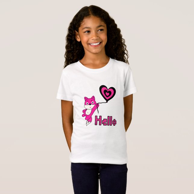 Rosa fox med hjärta t shirt (Hel framsida)