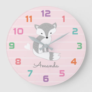 Rosa Fox Nursery Decor Wall Clock Stor Klocka