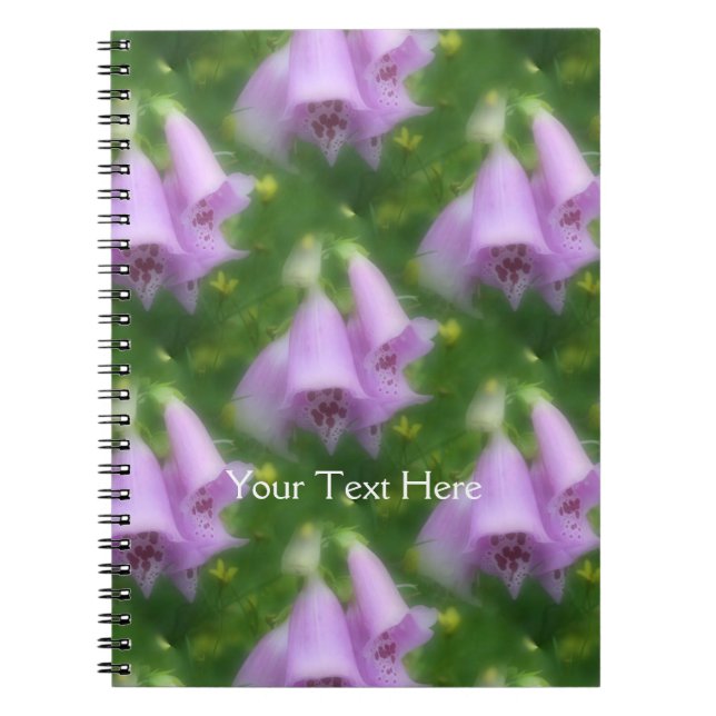 Rosa Foxglove Flowers Nature Art Mönster Anteckningsbok (Framsidan)