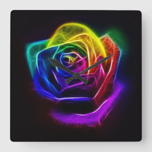 Rosa Fractal för regnbåge Fyrkantig Klocka