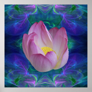 Rosa fractal lotus blomma poster