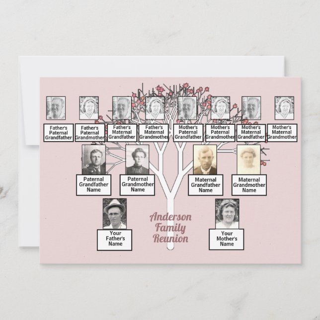Rosa Fractal Träd 3 Generation familjeåterförening Inbjudningar (Framsida)