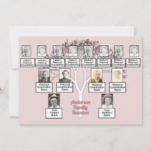 Rosa Fractal Träd 3 Generation familjeåterförening Inbjudningar