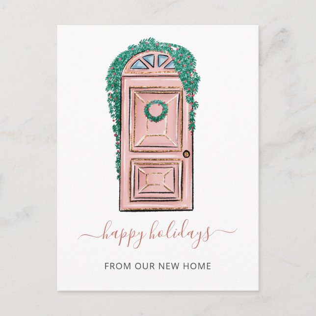 Rosa främre dörr Vi har flyttat semester Flytt Vykort (Framsida)