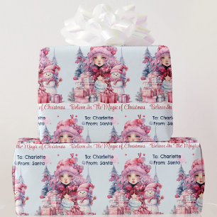 Rosa från julaftons Namn Snögubbe-jul Presentpapper