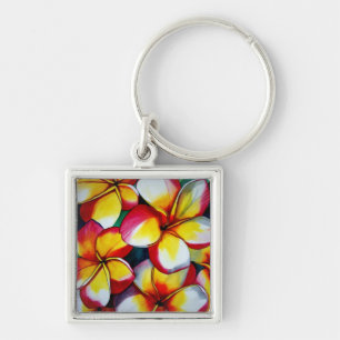 Rosa Frangipani-blomman av Sacha Grossel Art Fyrkantig Silverfärgad Nyckelring