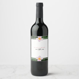 Rosa Frangipani Plumeria Bröllop Vinflaska Etikett