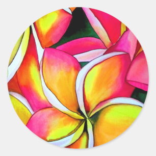 Rosa Frangipani Plumeria-strandbröllop Runt Klistermärke