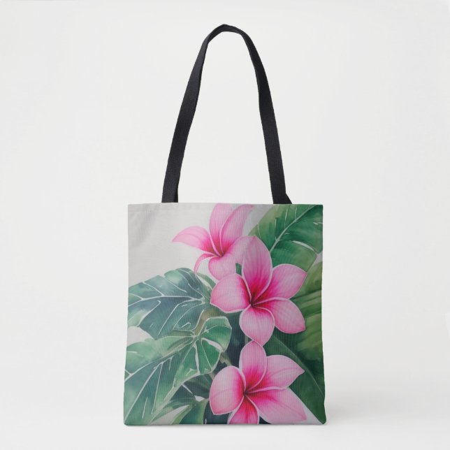 Rosa Frangipani Watercolor Flowers Tygkasse (Framsida)
