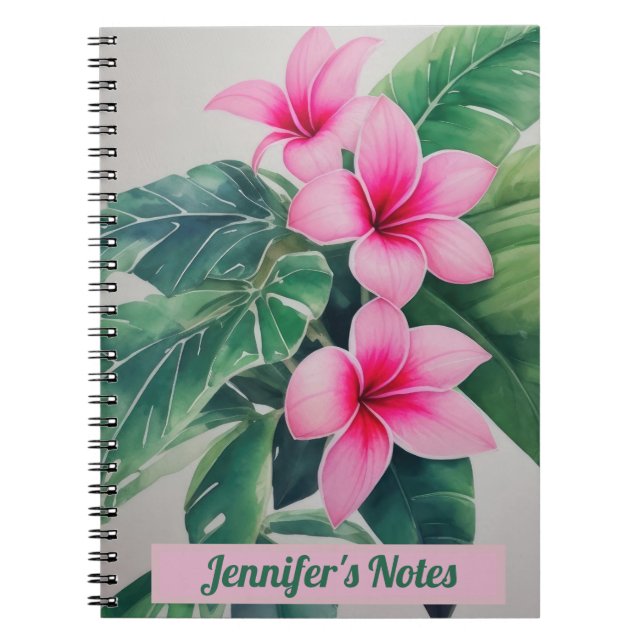 Rosa Frangipani Watercolor Personlig Notebook Anteckningsbok (Framsidan)