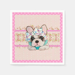 Rosa Fransk Bulldog Napkins Pappersservett