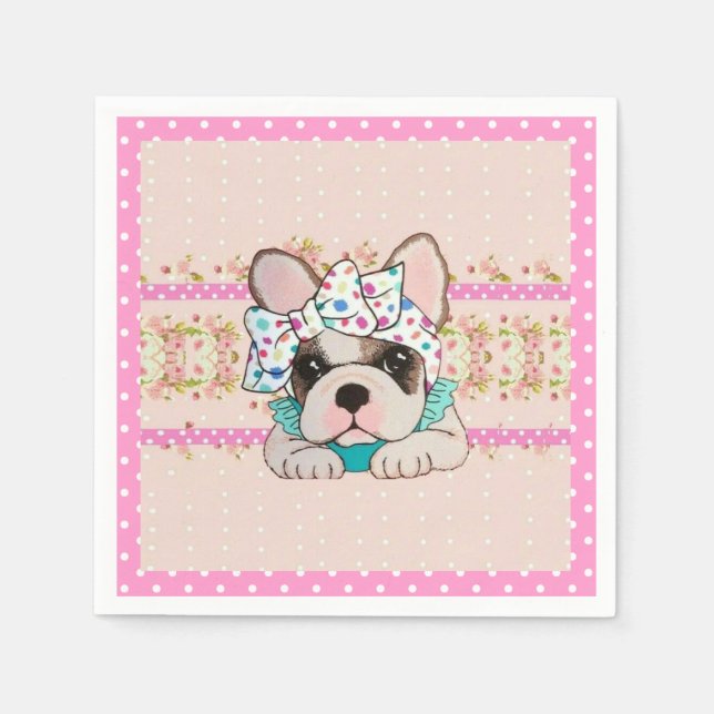Rosa Fransk Bulldog Napkins Pappersservett (Framsidan)