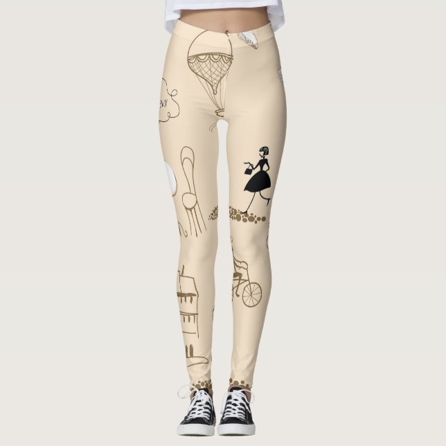 Rosa Fransk: Chic Mönster Design. Leggings (Framsida)