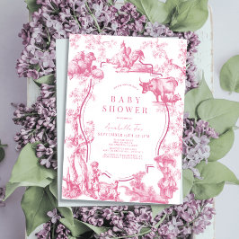 Rosa Fransk Land Farm Animal Girl Baby Shower Inbjudningar