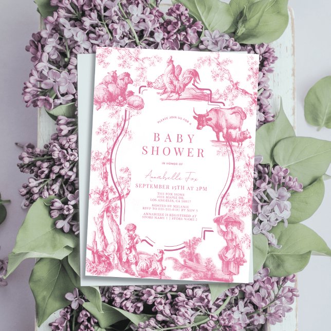 Rosa Fransk Land Farm Animal Girl Baby Shower Inbjudningar (Skapare uppladdad)