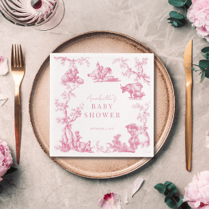 Rosa Fransk Land Farm Animal Girl Baby Shower Pappersservett
