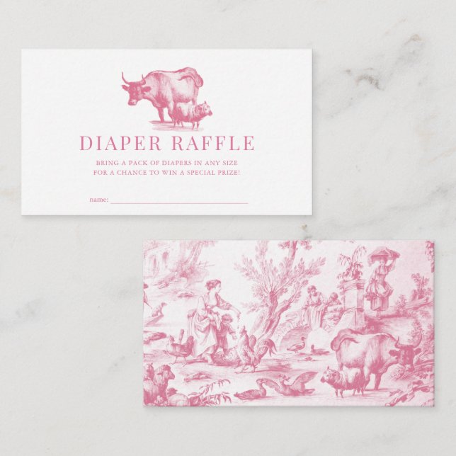 Rosa Fransk Land Farm Diaper Raffle Biljett Tilläggskort (Fram/baksida)