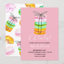 Rosa fransk makaron födelsedagsfest inbjudan