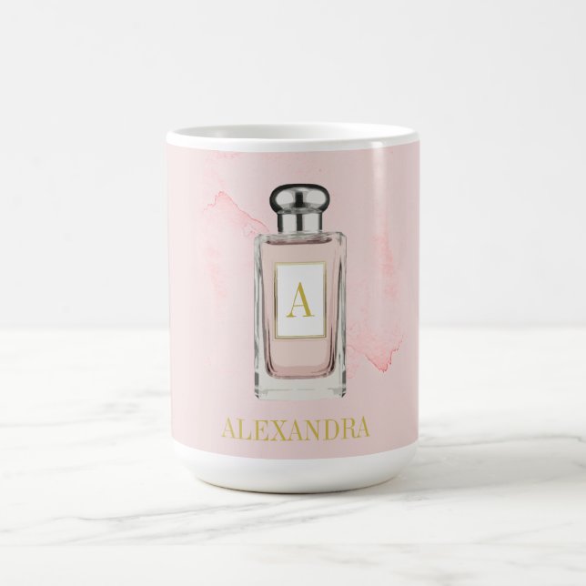 Rosa Fransk Parfym Flaska Chic Monogram Personal Kaffemugg (Center)