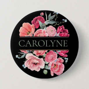 Rosa Fransk Peonies Blommigt Monogram Knapp