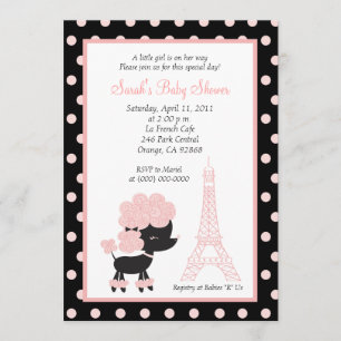 ROSA FRANSK PUDDEL Ooh la la 5x7 Baby Shower Inbjudningar
