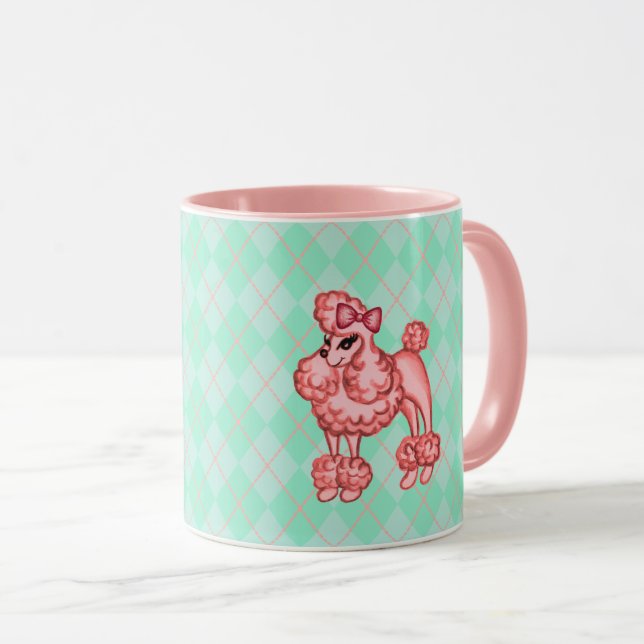Rosa fransk pudel kaffemugg  (Framsida höger)