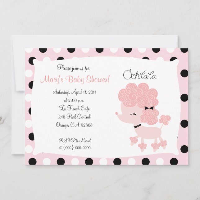 ROSA FRANSK PUDEL Oj la 5x7 Babykläder Inbjudningar (Framsida)