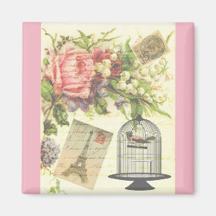 Rosa Fransk Tema Vintage Paris Magnet