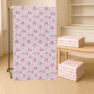 Rosa fransk Toile De Jouy pastoral vagnscen Tyg