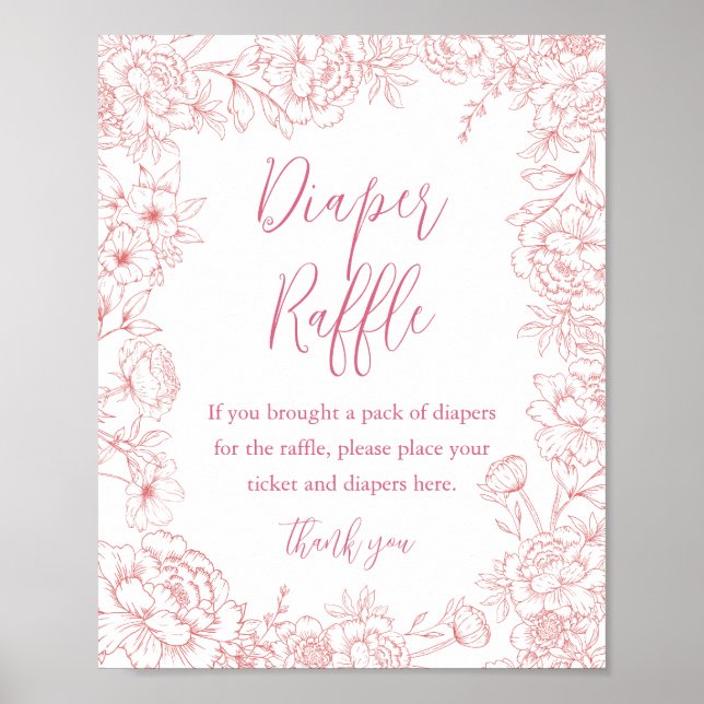 ROSA FRANSK TOILE Diaper Raffle Baby Shower Sign Poster (Framsidan)