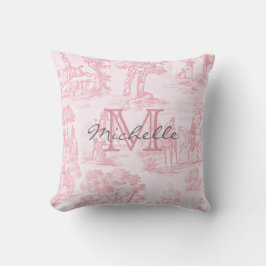 Rosa Fransk Toile Monogram Initial Namn Kudde