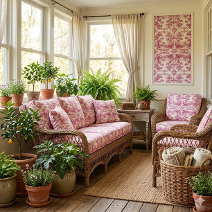 Rosa fransk Toile pastorala ekträd vintage dekorat Tyg
