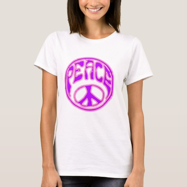 Rosa fredsymbol för neon tee shirt (Framsida)