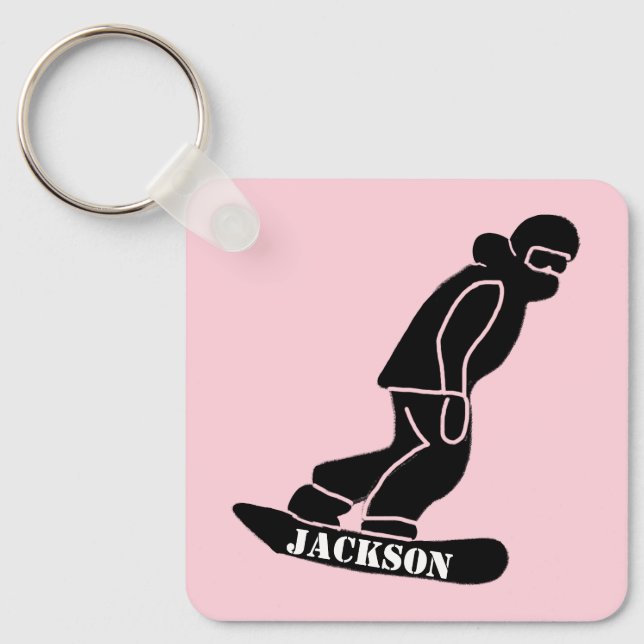 Rosa Freeride Snowboarder Snowboarder Stencil Nyckelring (Framsida)