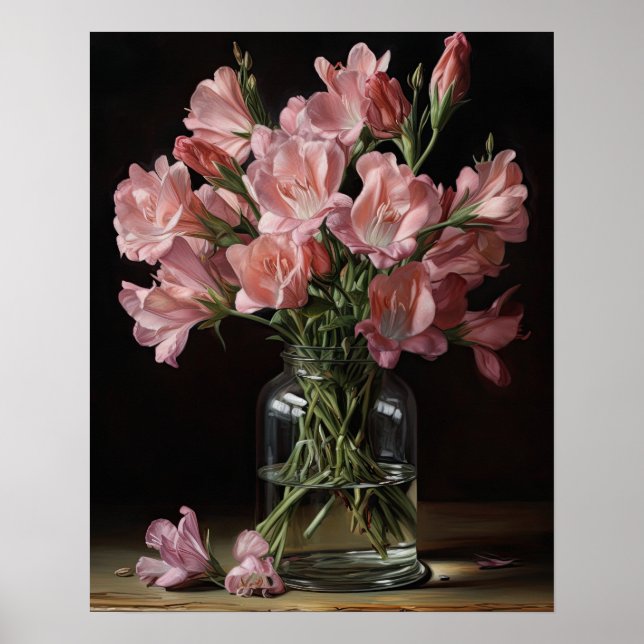 Rosa Freesia Flowers Art Print Poster (Framsidan)